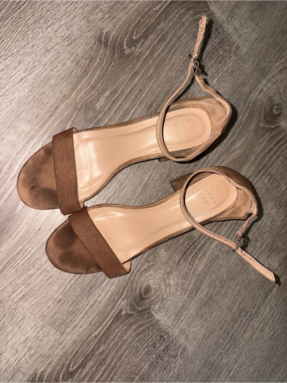 a new day Brown Suede Open-Toe Ankle Strap Heels